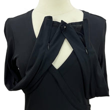 Load image into Gallery viewer, Black Long Sleeve Ruffle Cocktail Dress 100% Silk Size 8