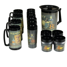 Load image into Gallery viewer, Vintage 70s Pharmacy Postage Stamp Drinkware Set