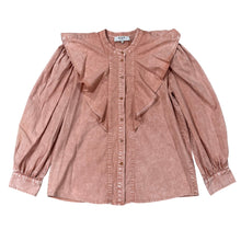 Load image into Gallery viewer, Sea New York Ruffle Bib Long Sleeve Blouse 100% Cotton Size Medium