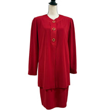 Load image into Gallery viewer, VTG 80s Evan Picone Red Long Sleeve Dress with Gold Buttons Size 10