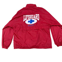 Load image into Gallery viewer, Vintage 1990s Speedo Lifeguard Red Windbreaker Jacket Hooded Pullover Large