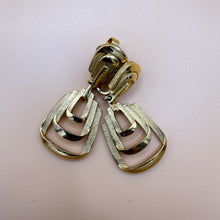 Load image into Gallery viewer, 80s Trifari Textured Gold-Tone Tiered Geometric Dangle Clip-On Earrings
