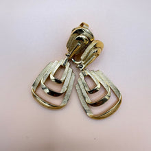 Load image into Gallery viewer, 80s Trifari Textured Gold-Tone Tiered Geometric Dangle Clip-On Earrings