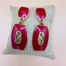 Load image into Gallery viewer, Edgar Berebi 90s Red Enamel Gold-Tone Drop Statement Earrings