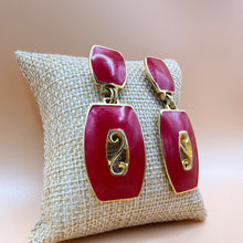 Load image into Gallery viewer, Edgar Berebi 90s Red Enamel Gold-Tone Drop Statement Earrings