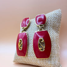 Load image into Gallery viewer, Edgar Berebi 90s Red Enamel Gold-Tone Drop Statement Earrings