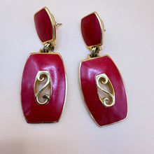 Load image into Gallery viewer, Edgar Berebi 90s Red Enamel Gold-Tone Drop Statement Earrings