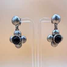 Load image into Gallery viewer, Gerard Yosca Pewter Tone Black Cabochon Clover Drop Earrings