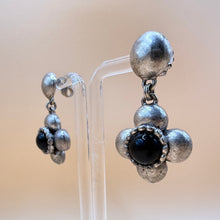 Load image into Gallery viewer, Gerard Yosca Pewter Tone Black Cabochon Clover Drop Earrings