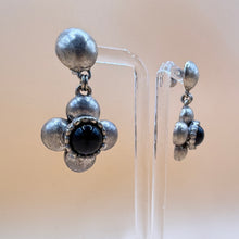 Load image into Gallery viewer, Gerard Yosca Pewter Tone Black Cabochon Clover Drop Earrings