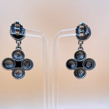 Load image into Gallery viewer, Gerard Yosca Pewter Tone Black Cabochon Clover Drop Earrings