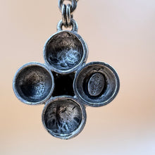 Load image into Gallery viewer, Gerard Yosca Pewter Tone Black Cabochon Clover Drop Earrings