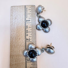Load image into Gallery viewer, Gerard Yosca Pewter Tone Black Cabochon Clover Drop Earrings