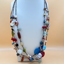 Load image into Gallery viewer, Vintage Southwestern Multi Strand Beaded Fetish Necklace Carved Stone Shell Glass