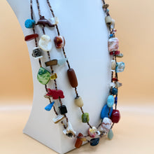 Load image into Gallery viewer, Vintage Southwestern Multi Strand Beaded Fetish Necklace Carved Stone Shell Glass