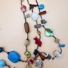 Load image into Gallery viewer, Vintage Southwestern Multi Strand Beaded Fetish Necklace Carved Stone Shell Glass