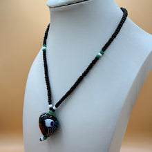 Load image into Gallery viewer, Vintage Venetian Lampwork Art Glass Black Puffy Heart Pendant Necklace