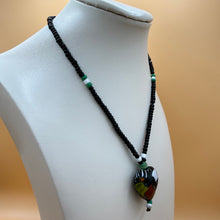 Load image into Gallery viewer, Vintage Venetian Lampwork Art Glass Black Puffy Heart Pendant Necklace