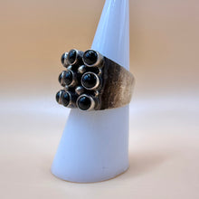 Load image into Gallery viewer, Vintage Southwestern Sterling Silver Black Onyx Cluster Cigar Band Ring Size 7.25