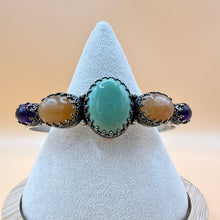 Load image into Gallery viewer, Vintage Signed Sterling Silver Multi Gemstone Cuff Bracelet 6.5