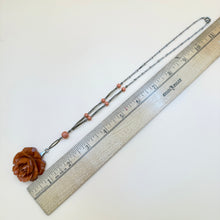 Load image into Gallery viewer, Vintage Carved Cinnabar Lacquer Rose Pendant Necklace Art Deco Filigree Chain