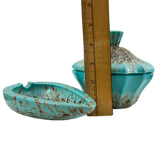 Load image into Gallery viewer, MCM Turquoise Gold Flecks Ashtray 3-Piece Set Made in Italy