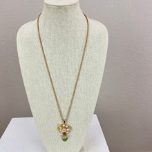 Load image into Gallery viewer, Betsey Johnson Enamel Rhinestone Flower Bouquet Pendant Necklace 30"