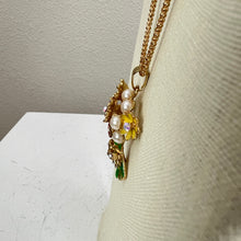 Load image into Gallery viewer, Betsey Johnson Enamel Rhinestone Flower Bouquet Pendant Necklace 30"