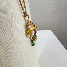 Load image into Gallery viewer, Betsey Johnson Enamel Rhinestone Flower Bouquet Pendant Necklace 30"