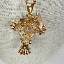 Load image into Gallery viewer, Betsey Johnson Enamel Rhinestone Flower Bouquet Pendant Necklace 30"