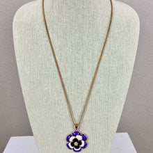Load image into Gallery viewer, Betsey Johnson Purple Enamel Flower Rhinestone Pendant Necklace 30"