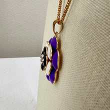 Load image into Gallery viewer, Betsey Johnson Purple Enamel Flower Rhinestone Pendant Necklace 30"