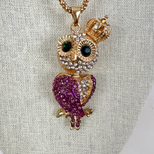 Load image into Gallery viewer, Betsey Johnson Rhinestone Royal Owl Pendant Necklace 30"