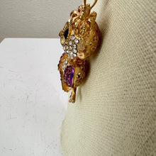Load image into Gallery viewer, Betsey Johnson Rhinestone Royal Owl Pendant Necklace 30"