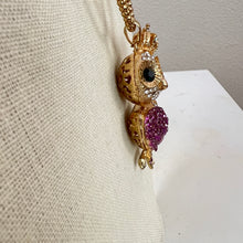 Load image into Gallery viewer, Betsey Johnson Rhinestone Royal Owl Pendant Necklace 30"