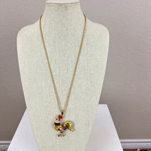 Load image into Gallery viewer, Betsey Johnson Jeweled Rooster Rhinestone Pendant Necklace 30"