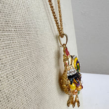Load image into Gallery viewer, Betsey Johnson Jeweled Rooster Rhinestone Pendant Necklace 30"