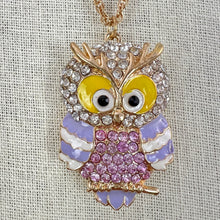 Load image into Gallery viewer, Sparkly Owl Pendant Necklace by Betsey Johnson 30"