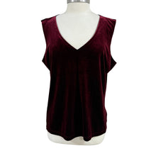 Load image into Gallery viewer, VTG 90s Burgundy Velvet V Neck Sleeveless Top Size XL