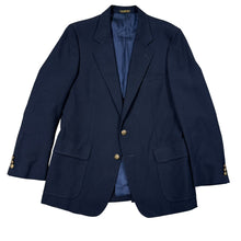 Load image into Gallery viewer, VTG 80s Navy Blue Wool Blazer w Gold Crest Buttons 40R