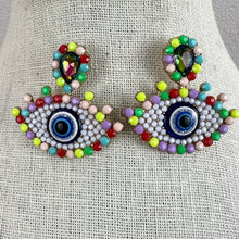 Load image into Gallery viewer, Pom-Pom Tassel Necklace with Evil Eye Earrings Set