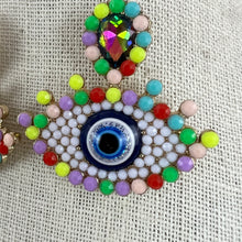 Load image into Gallery viewer, Pom-Pom Tassel Necklace with Evil Eye Earrings Set