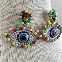 Load image into Gallery viewer, Pom-Pom Tassel Necklace with Evil Eye Earrings Set