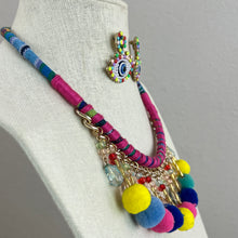 Load image into Gallery viewer, Pom-Pom Tassel Necklace with Evil Eye Earrings Set