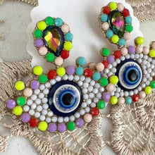 Load image into Gallery viewer, Pom-Pom Tassel Necklace with Evil Eye Earrings Set