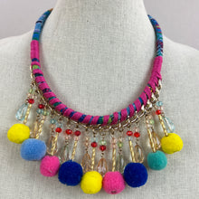 Load image into Gallery viewer, Pom-Pom Tassel Necklace with Evil Eye Earrings Set