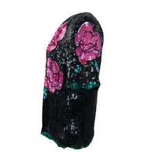 Load image into Gallery viewer, Vintage 80s 100% Silk Sequin Roses Top Size Large