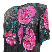 Load image into Gallery viewer, Vintage 80s 100% Silk Sequin Roses Top Size Large