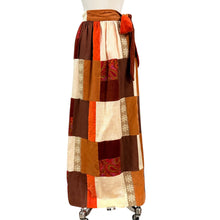 Load image into Gallery viewer, Vintage 70s Sakowitz Patchwork Maxi Wrap Skirt Rust Orange Paisley Sash Tie
