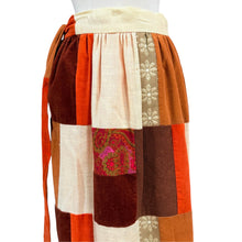 Load image into Gallery viewer, Vintage 70s Sakowitz Patchwork Maxi Wrap Skirt Rust Orange Paisley Sash Tie